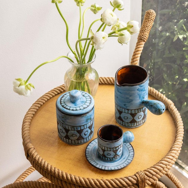 Incredible ceramic coffee set made by French ceramic maker Alain Maunier in Vallauris, 1960's. Set includes 1x large...
