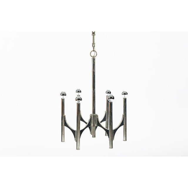 This striking vintage mid century modern chandelier Model 105 by Italian designer Gaetano Sciolari was made in Italy circa...