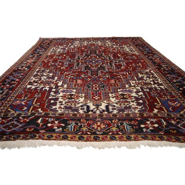 Mid-Century Modern Mid 20th Century Vintage Persian Heriz Rug, 07'04 X 09'05 For Sale - Image 3 of 6