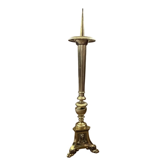 Early 20th Century Tall Brass Altar Candlestick For Sale