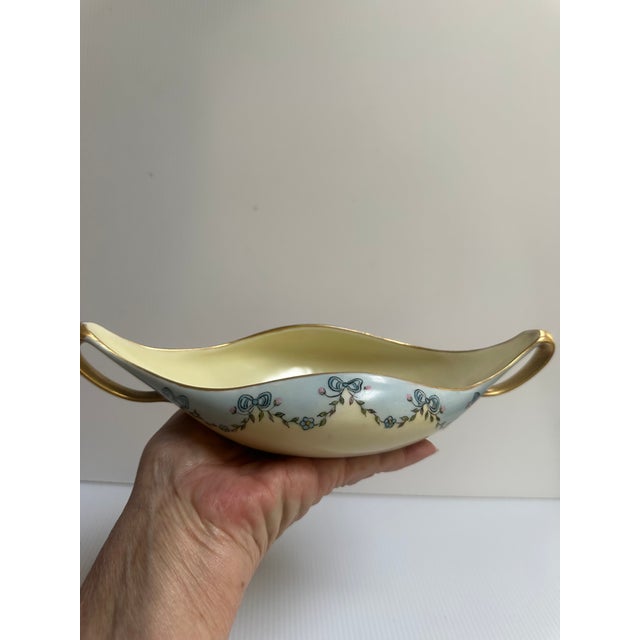 Antique T & v Limoges France Canoe-Shape Handle Bowl 10"x 5" Floral Hand Painted For Sale - Image 9 of 12