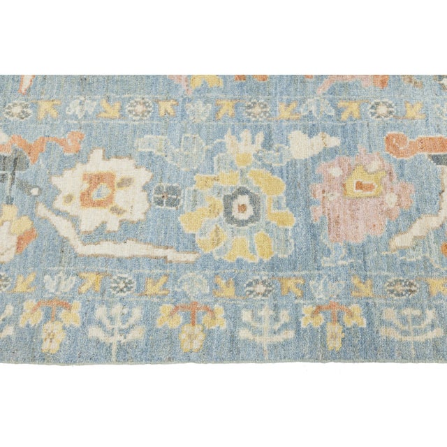 Modern Sultanabad Hand-Knotted Wool Rug – 9x12 Light Blue & Ivory Floral For Sale - Image 9 of 11
