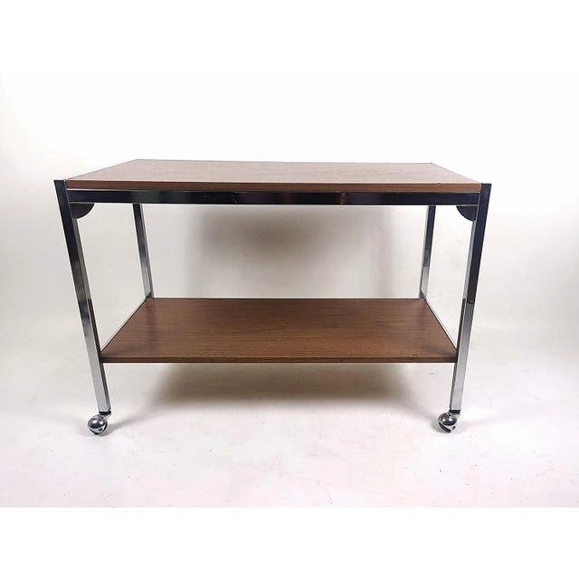 Brown Coffee Table on Wheels, 1960s For Sale - Image 8 of 9