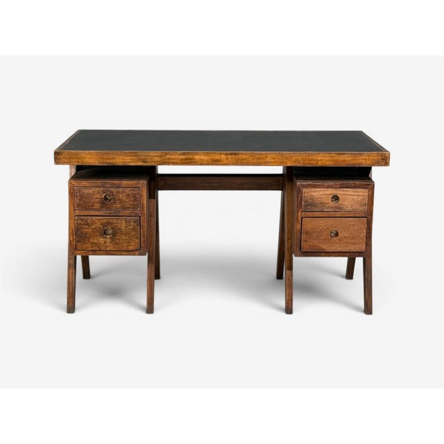 Mid-Century Modern Pierre Jeanneret, Rare Writing Desk, Teak, Leatherette, Chandigarh, India, 1960s For Sale - Image 3 of 14