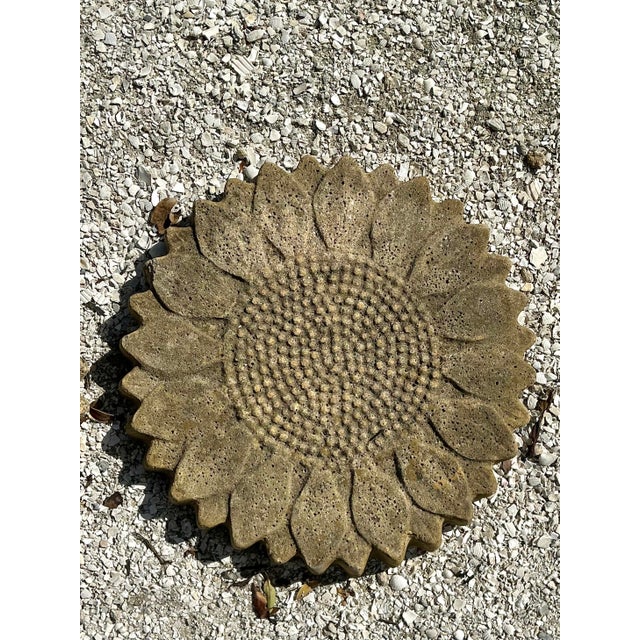 Vintage Patinated Sunflower Cast Concrete Pavers - Set of 3 For Sale - Image 4 of 10