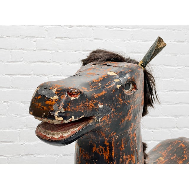 Antique European Hand Carved Wooden Horse Folk Art Sculpture on Wheeled Base For Sale - Image 10 of 16