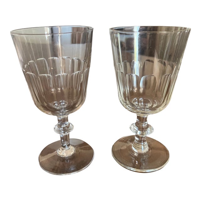 Antique France St. Louis Crystal Caton White Wine Goblet Glasses - Pair For Sale