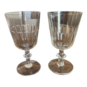 Antique France St. Louis Crystal Caton White Wine Goblet Glasses - Pair