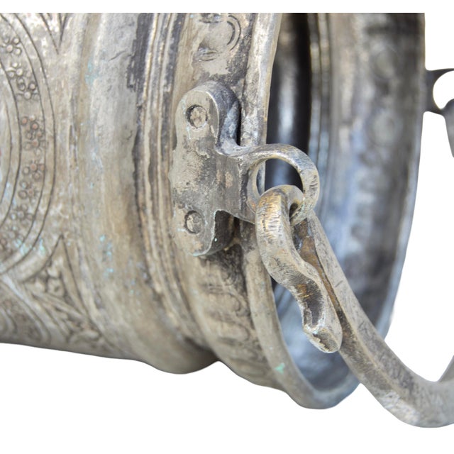 Early 20th Century Hand-Engraved Calligraphy-Patterned Metal Bucket W/ Handle For Sale - Image 9 of 10