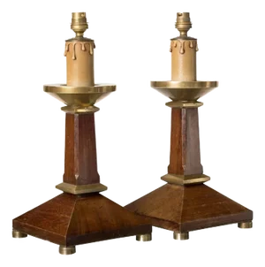 Pair of Neoclassical Style Mahogany and Brass Table Lamps, France 1960s