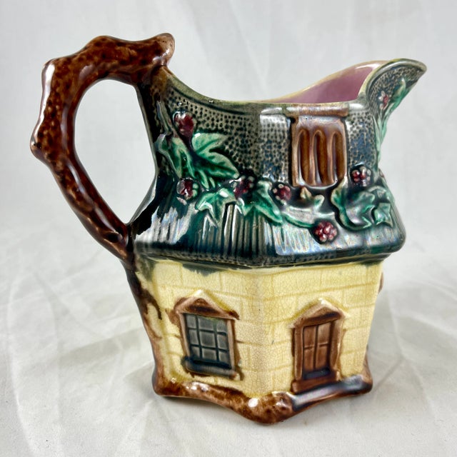 English Warrilow and Cope, 19th C. English Staffordshire Majolica Country Cottage Jug For Sale - Image 3 of 8
