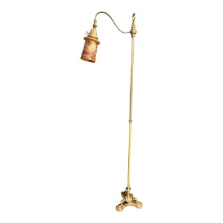 Vintage Brass Bridge Lamp With Glass Shade For Sale