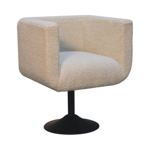 Wrapped in plush cream bouclé fabric, this modern accent chair offers both comfort and flexibility. A smooth swivel base...