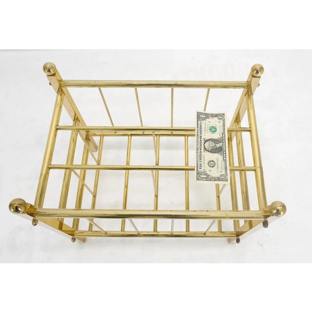 Solid Brass Tube Vintage Mid Century Modern Caddy Magazine Rack Ball Finial For Sale - Image 10 of 12