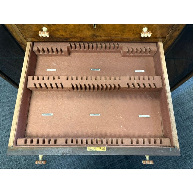 Rare 1930s Art Deco Burlwood Veneer Cutlery Cabinet With Bakelite Knobs For Sale - Image 15 of 16