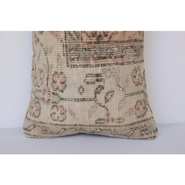 Peach Vintage Turkish Rug Lumbar Pillow – Handwoven Anatolian Wool on Cotton Cushion Cover -13'' X 35'' In For Sale - Image 8 of 15