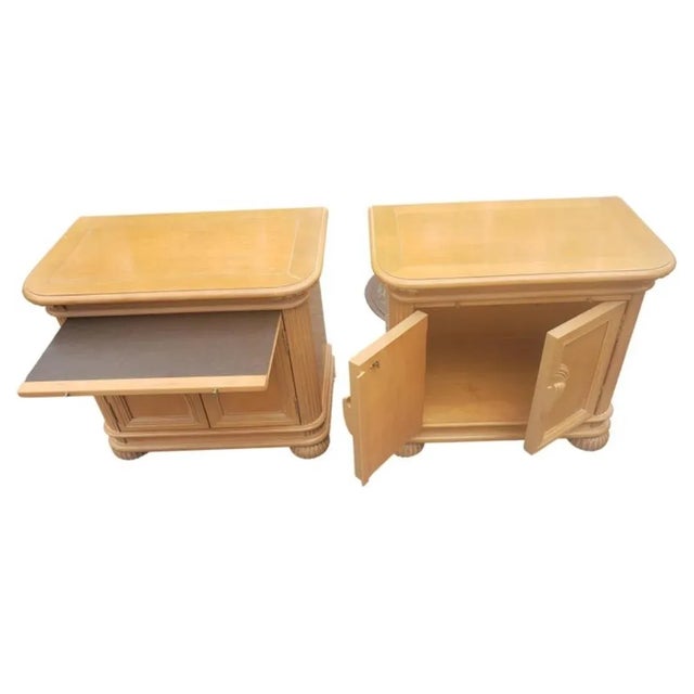 American Vintage Maple Nightstand Cabinets With Pull-Out Tray For Sale - Image 3 of 7