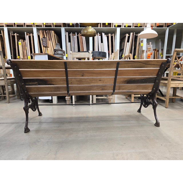 Rustic Solid Metal and Wood Garden Bench For Sale - Image 3 of 6