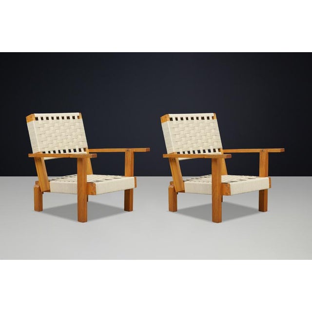 Italian Pine and Woven Cord Lounge Chairs, 1970s, Set of 2 For Sale - Image 9 of 17