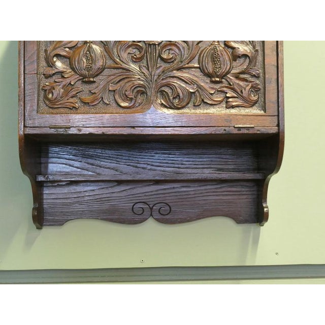Carved Oak Wall Cupboard For Sale - Image 6 of 7