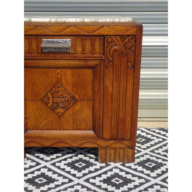 Art Deco Sideboard in Oak and Marble, 1930s For Sale - Image 4 of 18