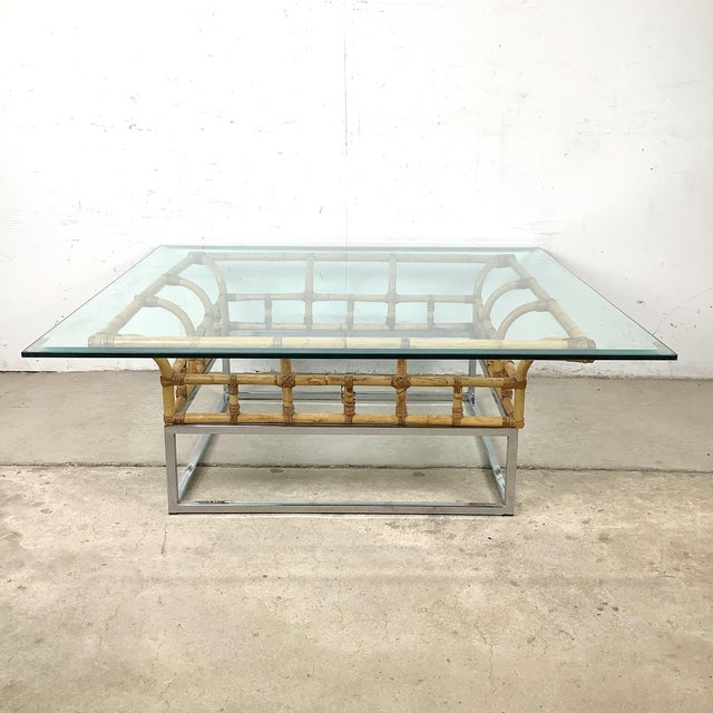 Capture the layered, glamorous essence of 1970s high design with this exquisite Hollywood Regency square coffee table. A...