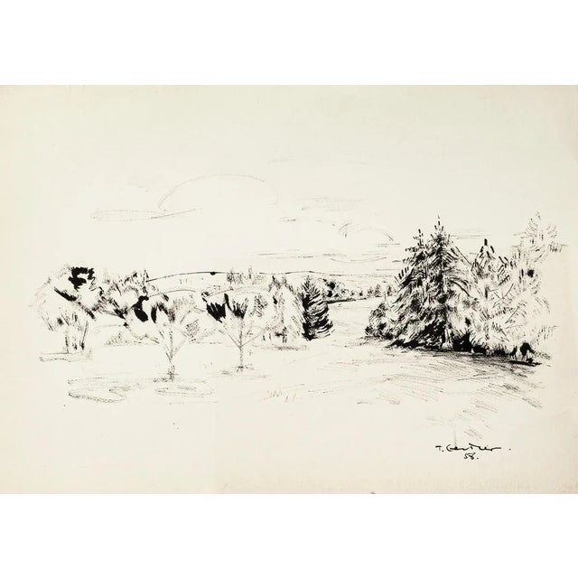 Landscape is an original drawing in pen and oil on paper realized by Tibor Gertler, one of the most important landscape...
