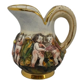 Vintage Capodimonte Italy Porcelain Cherub Story Pitcher #1366/104 For Sale