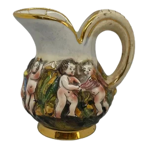 Vintage Capodimonte Italy Porcelain Cherub Story Pitcher #1366/104