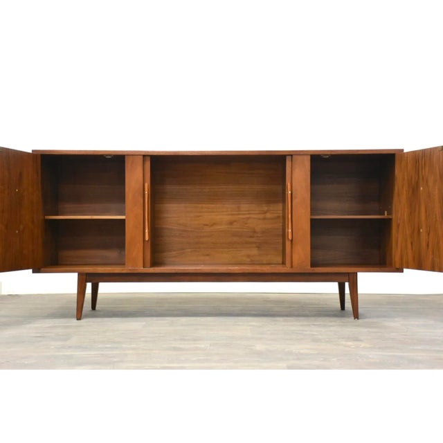 Brown Mid Century Walnut Credenza For Sale - Image 8 of 9