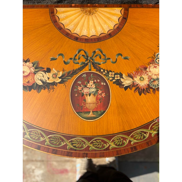 Traditional 1980s Chelsea House Satinwood Demilune Console Table in the Sheraton Style For Sale - Image 3 of 6