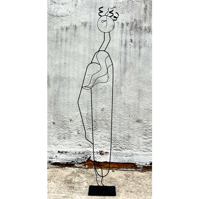 Late 20th Century Vintage Post Modern Wrought Iron Sculpture of Woman For Sale - Image 5 of 9
