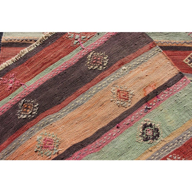 Colorful Vintage Embroidered Kilim Runner With Stripe's and Geometric Prints For Sale - Image 12 of 13