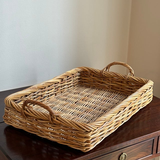 Large French Country-Style Handwoven Wicker Basket Tray For Sale - Image 9 of 12