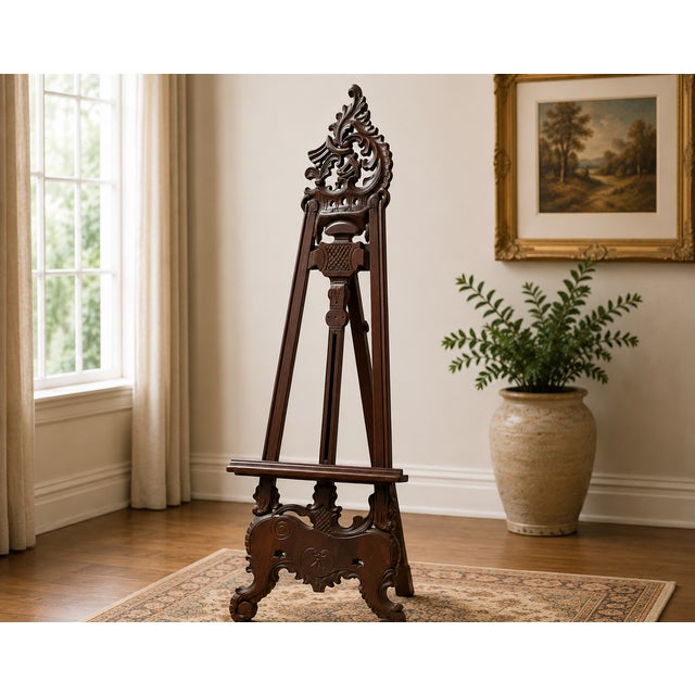 Victorian Antique Victorian Carved Mahogany Adjustable Artist’s Display Easel, Circa 1880–1900 For Sale - Image 3 of 5