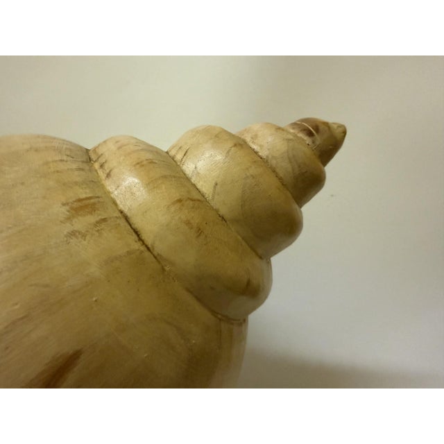 Late 20th Century Sarreid Ltd. Style Large Carved Wood Conch Shell Sculpture on Acrylic Base For Sale - Image 15 of 18