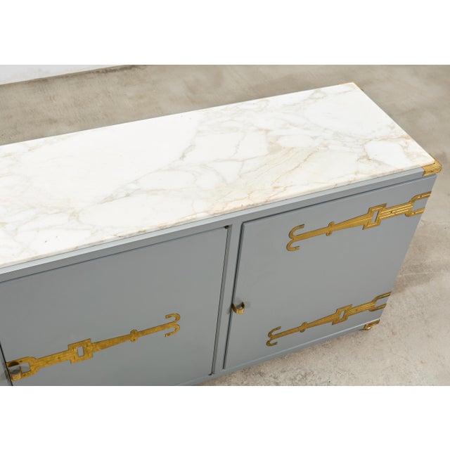 Tommi Parzinger Lacquer Marble Top Sideboard Credenza 10 Ft For Sale - Image 11 of 18