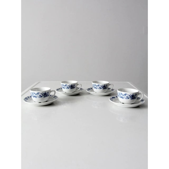 Vintage Porsgrund Varefakta Porcelain Tea Cup & Saucers Sets of 4 For Sale - Image 11 of 11