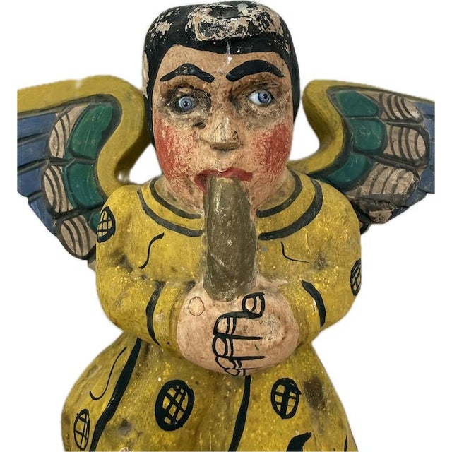 Spanish Vintage Spanish Colonial Style Mexican Nashua Artisan Hand Carved Wood Angel For Sale - Image 3 of 7