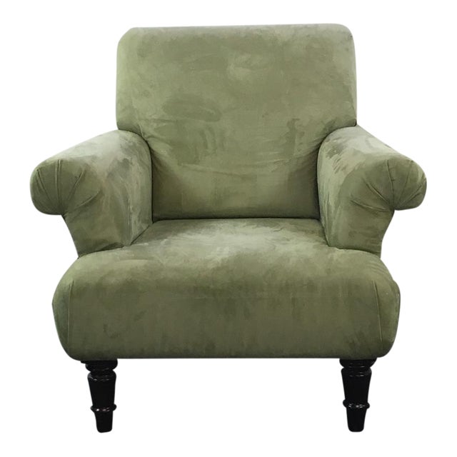 Contemporary Green Suede Upholstered Armchair Chairish