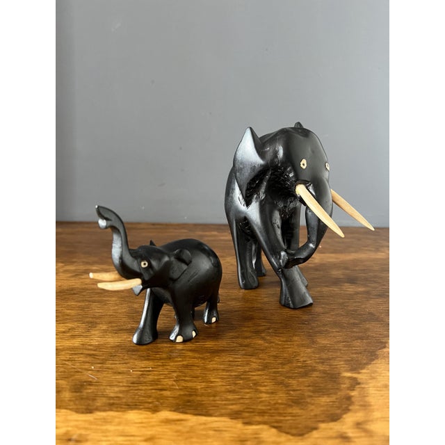 Wood Vintage Hand Carved Ebony Elephant Set For Sale - Image 7 of 9