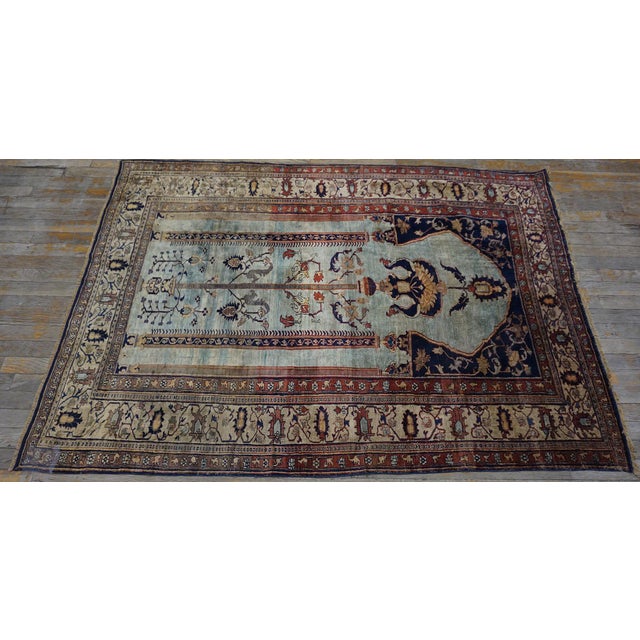 1870s Ivory Geometric Hand Knotted Antique Nw Persian Heriz Rug 4' X 6' Silk Carpet For Sale In New York - Image 6 of 6