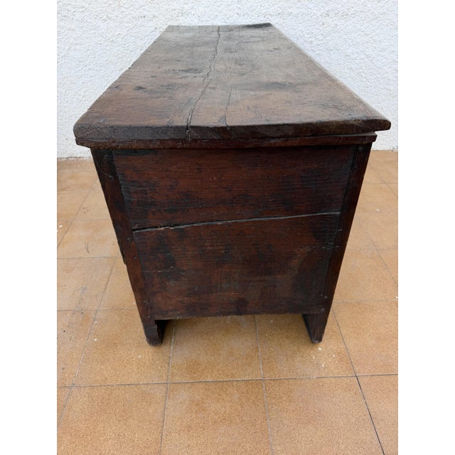 Brown Antique Spanish Carved Wooden Chest with Geometric Motifs, 1850 For Sale - Image 8 of 15
