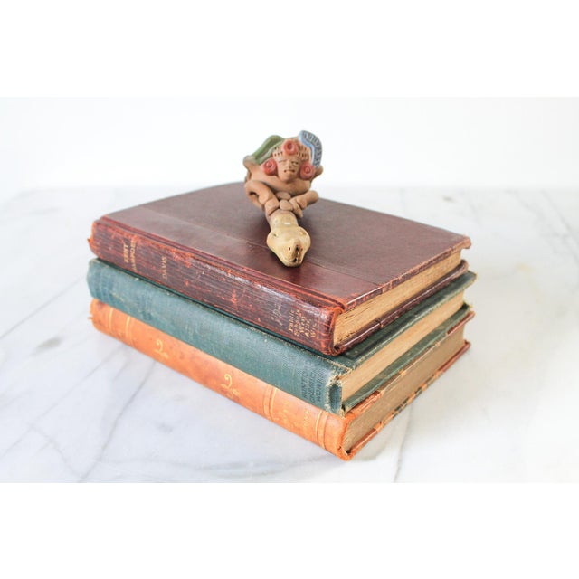 Vintage hand painted Mexican folk art clay pipe snake and figure. No makers mark. Minor age wear. No chips or cracks.