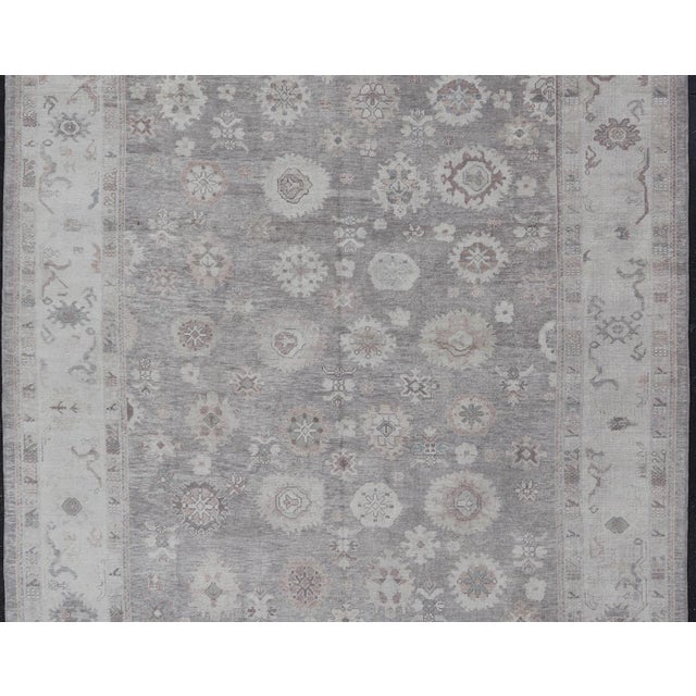 Large Turkish Oushak Rug in Soft Gray, Ivory, and Taupe With Floral Motifs For Sale - Image 4 of 16