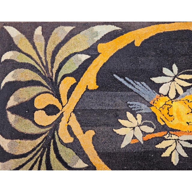 Vintage American Hand Hooked Rug, Bird on a Tree Branch Design, Folk Art Tapestry, 3x5 For Sale - Image 13 of 15
