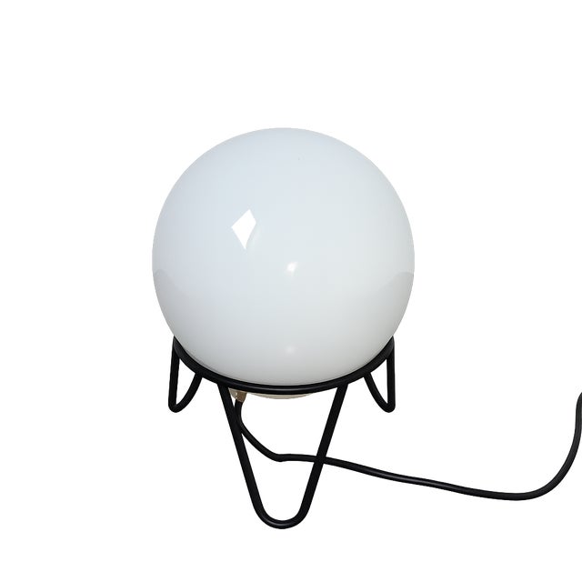 Black Vintage Metal and Frosted Glass Globe Lamp, 1980s For Sale - Image 8 of 8