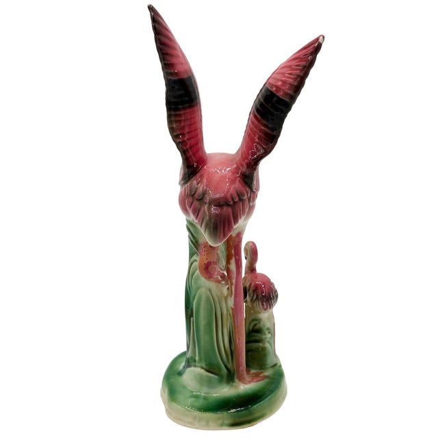 Ceramic 1950s Mid-Century Child & Mother Pink Flamingo Ceramic Tabletop Statue by Leftons For Sale - Image 7 of 11