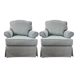 Soft Blue Swivel Club Chairs For Sale
