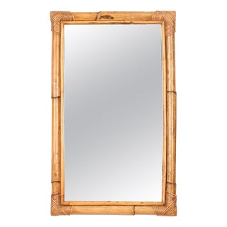 Mid-Century Italian Rectangular Mirror in Bamboo and Rattan, Italy, 1970s For Sale